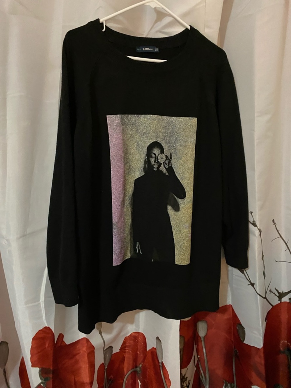 Zara Black Knit Sade Crewneck Sweatshirt. Size M